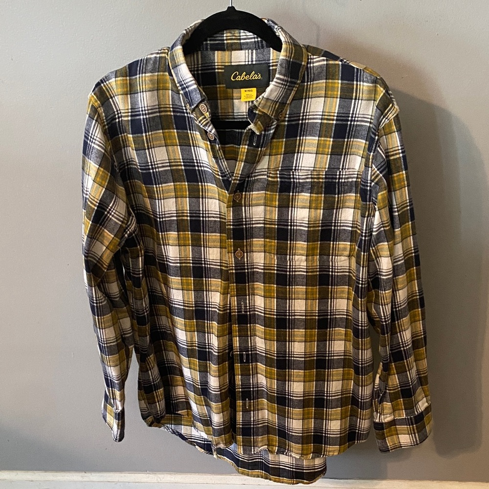 Cabela's Yellow, Navy & White Plaid Button-Down Shirt